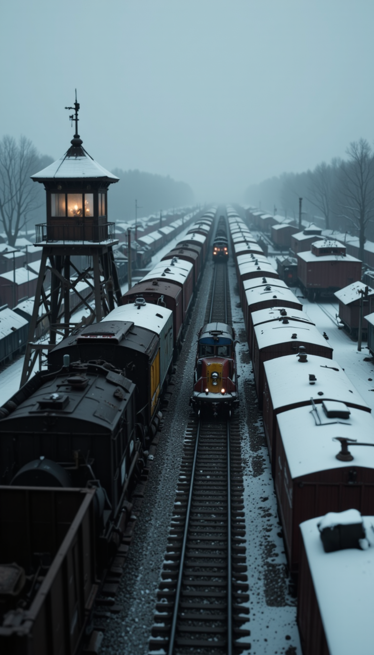 Bender Jibmix Tiltshift Rail Yard Winter Fog